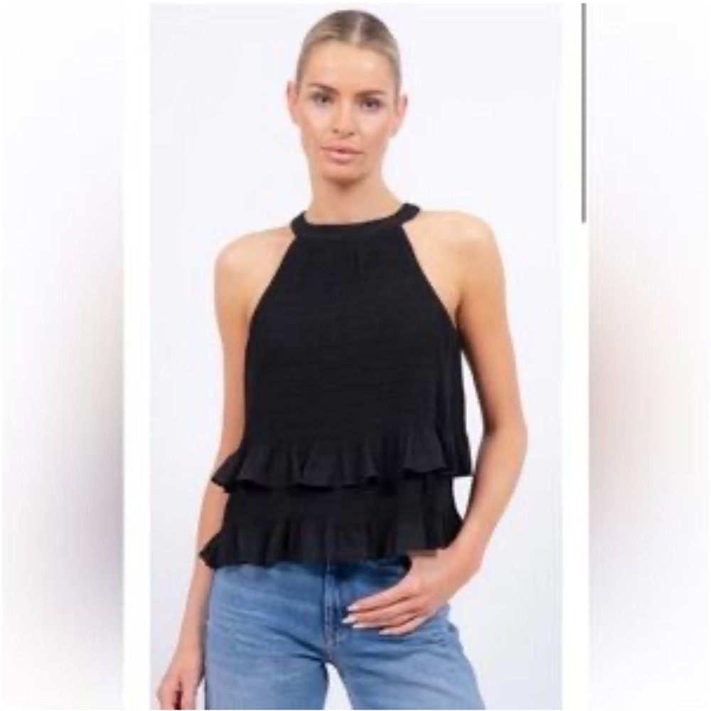 Central Park West Halter Top Ruffle Sleeveless Blouse‎ Party XS